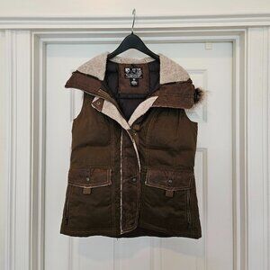 KUHL Arktik Goose Down Brown Vest Shearling Faux-Fur Trimmed Hood - Small